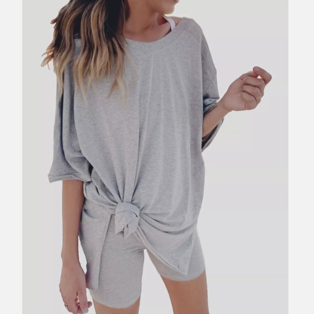 Free People Light Gray Short Sleeve Knot Tunic